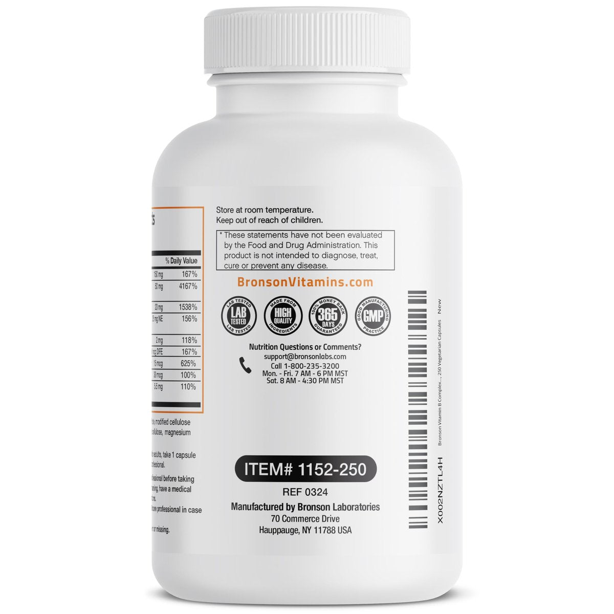 Bronson Vitamin B-Komplex mit Vitamin C - Immunsystem, Energie & Nervensystem - Non-GMO, 250 Kapseln