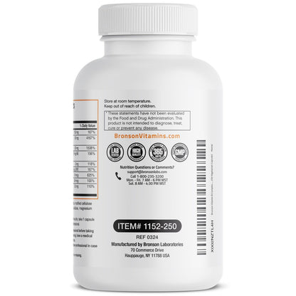 Bronson Vitamin B-Komplex mit Vitamin C - Immunsystem, Energie & Nervensystem - Non-GMO, 250 Kapseln