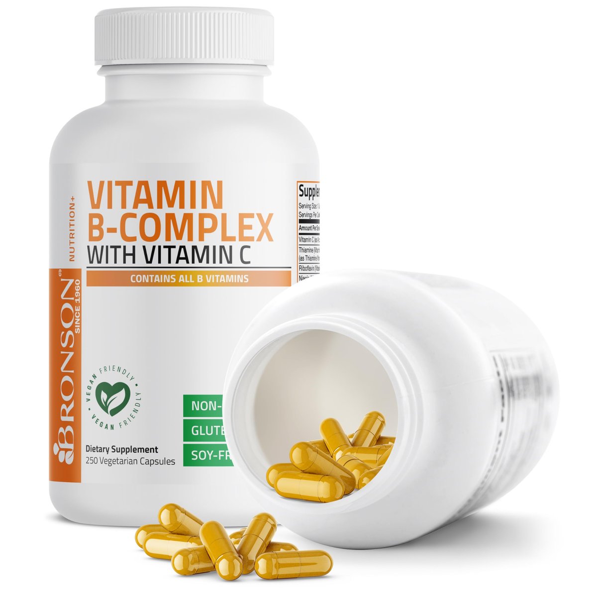 Bronson Vitamin B-Komplex mit Vitamin C - Immunsystem, Energie & Nervensystem - Non-GMO, 250 Kapseln