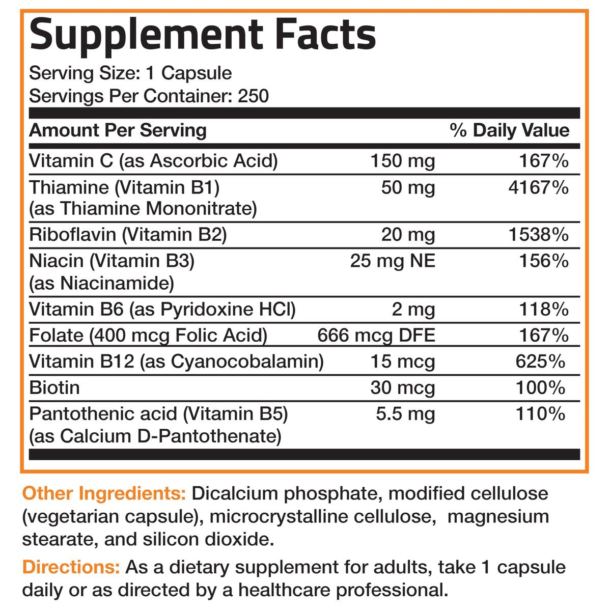 Bronson Vitamin B-Komplex mit Vitamin C - Immunsystem, Energie & Nervensystem - Non-GMO, 250 Kapseln