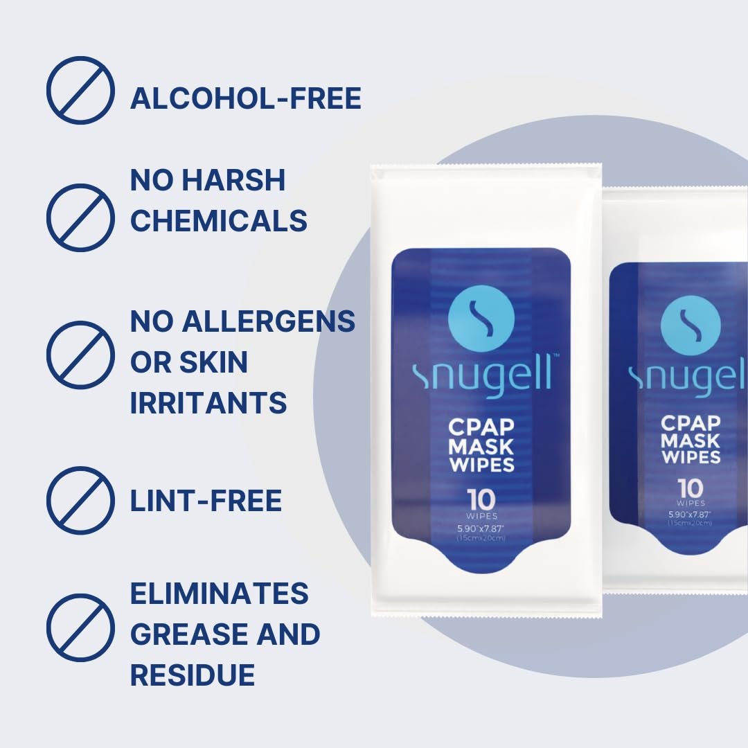 Snugell Duftfreie CPAP-Maskentücher für unterwegs – 12 Packungen mit je 10 Tüchern – 100 % weiche Baumwolle – Hautverträglich mit Aloe Vera – Fussel- und alkoholfrei – Perfekte Reinigung & Desinfektion für CPAP-Masken und Geräte unterwegs