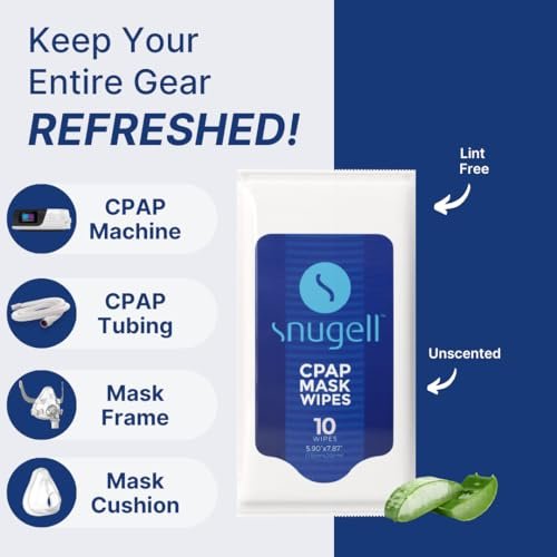 Snugell Duftfreie CPAP-Maskentücher für unterwegs – 12 Packungen mit je 10 Tüchern – 100 % weiche Baumwolle – Hautverträglich mit Aloe Vera – Fussel- und alkoholfrei – Perfekte Reinigung & Desinfektion für CPAP-Masken und Geräte unterwegs