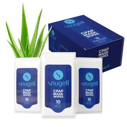 Snugell Duftfreie CPAP-Maskentücher für unterwegs – 12 Packungen mit je 10 Tüchern – 100 % weiche Baumwolle – Hautverträglich mit Aloe Vera – Fussel- und alkoholfrei – Perfekte Reinigung & Desinfektion für CPAP-Masken und Geräte unterwegs