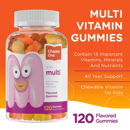 Zahler Chapter One Kids Multivitamin Gummies – 120 Stück mit 13 Vitaminen & Nährstoffen, zuckerfrei, koscher, leckerer Fruchtgeschmack