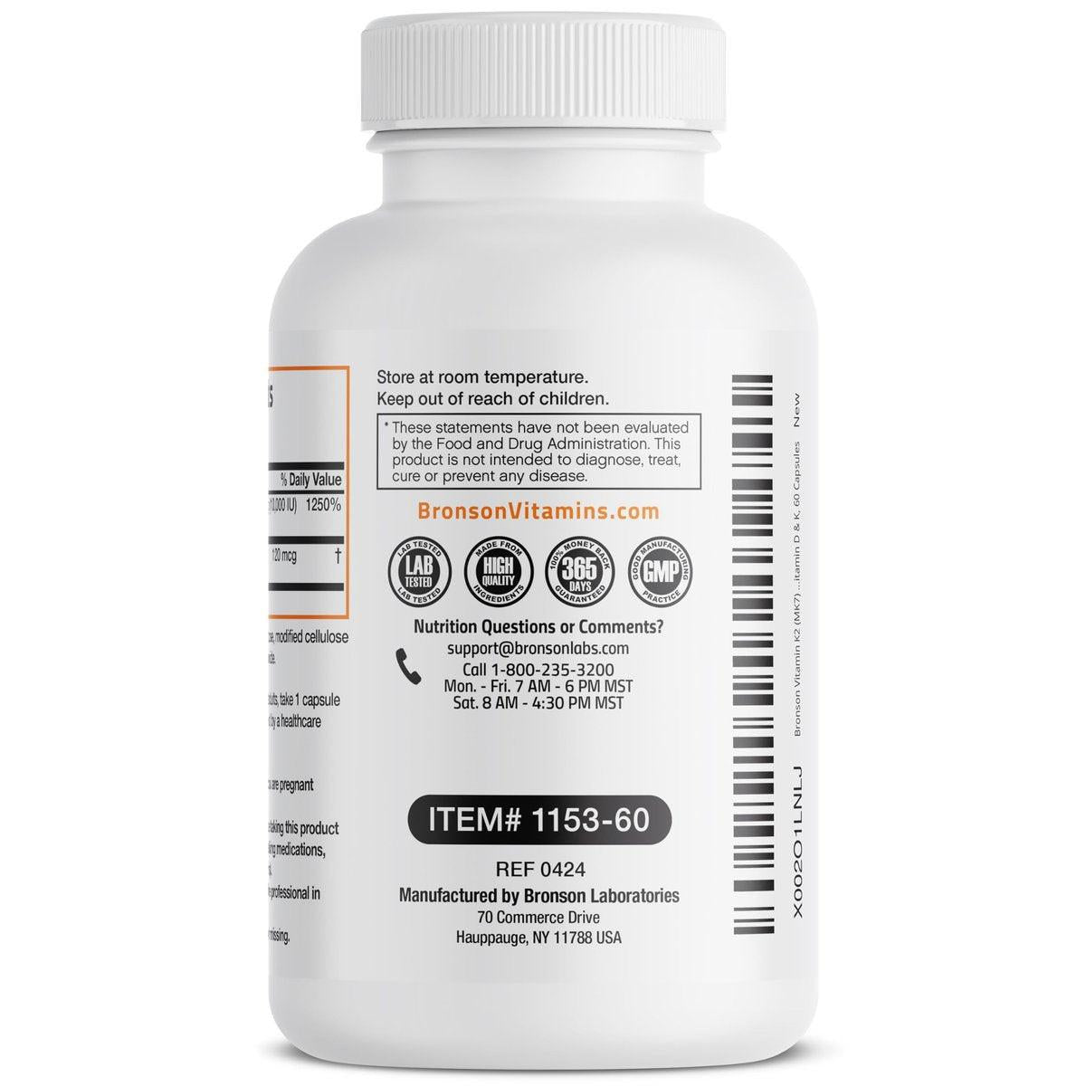 Bronson Vitamin K2 (MK7) mit D3 Extra Stärke Nahrungsergänzungsmittel für die Knochengesundheit, Non-GMO Formel, 10.000 IE & 120 mcg MK-7, leicht zu schlucken D K, 60 Kapseln