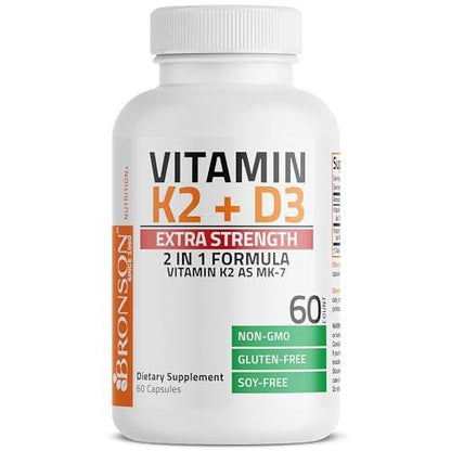 Bronson Vitamin K2 (MK7) mit D3 Extra Stärke Nahrungsergänzungsmittel für die Knochengesundheit, Non-GMO Formel, 10.000 IE & 120 mcg MK-7, leicht zu schlucken D K, 60 Kapseln
