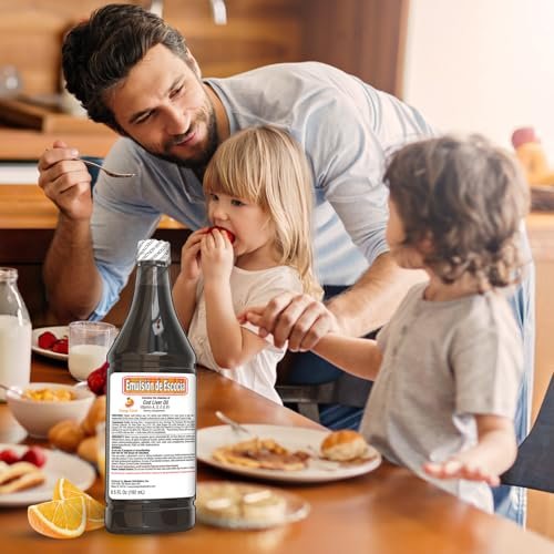 Emulsion de Escocia Lebertran-Komplex mit Vitaminen A, D, E, B1 – Natürlicher Orangen-Geschmack – Nahrungsergänzungsmittel für Immununterstützung & Knochengesundheit – Essentielle Omega-3-Fischöl – 6,5 oz (2er-Pack)
