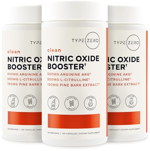 Type Zero Stickstoffmonoxid 6X Booster, 150 vegane Kapseln - Natürliches Nahrungsergänzungsmittel mit Rote Bete, Arginin AKG, Citrullin, Kiefernrinde, Knoblauch & Vitamin C