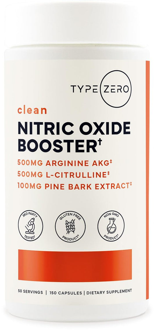 Type Zero Stickstoffmonoxid 6X Booster, 150 vegane Kapseln - Natürliches Nahrungsergänzungsmittel mit Rote Bete, Arginin AKG, Citrullin, Kiefernrinde, Knoblauch & Vitamin C
