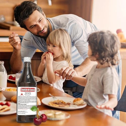 Emulsión de Escocia Lebertran mit Vitaminen A, D, E, B1 - Natürlicher Kirschgeschmack Fischöl Omega-3 Nahrungsergänzungsmittel für Immununterstützung & Wachstum - Essentielle Nährstoffe - 6,5 Unzen (2er-Pack)