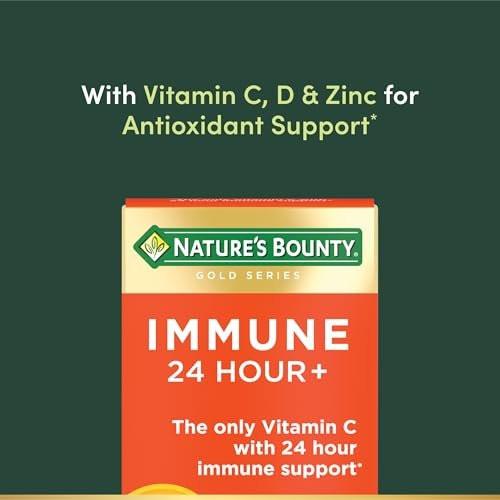 Nature's Bounty Immune 24 Hour +, Vitamin C mit 24-Stunden-Immununterstützung durch Ester-C, 1000 mg Vitamin C, D & Zink, glutenfrei, Rapid Release Softgels, 2 Softgels pro Tag, 50 Stück