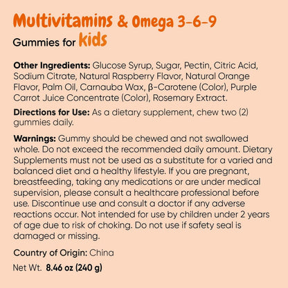 maxmedix Kinder Multivitamin Gummis mit Omega 3 6 9 | 20 wichtige Vitamine C, A, D, E, B12 & Zink – Tägliches Multivitamin für Kinder für ein gesundes Immunsystem, Himbeer- & Orangengeschmack, 2-Monatsvorrat (120 Stück)
