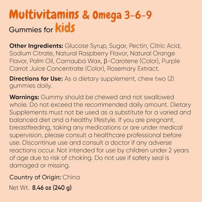 maxmedix Kinder Multivitamin Gummis mit Omega 3 6 9 | 20 wichtige Vitamine C, A, D, E, B12 & Zink – Tägliches Multivitamin für Kinder für ein gesundes Immunsystem, Himbeer- & Orangengeschmack, 2-Monatsvorrat (120 Stück)