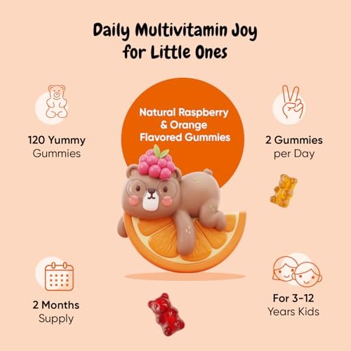 maxmedix Kinder Multivitamin Gummis mit Omega 3 6 9 | 20 wichtige Vitamine C, A, D, E, B12 & Zink – Tägliches Multivitamin für Kinder für ein gesundes Immunsystem, Himbeer- & Orangengeschmack, 2-Monatsvorrat (120 Stück)