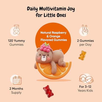 maxmedix Kinder Multivitamin Gummis mit Omega 3 6 9 | 20 wichtige Vitamine C, A, D, E, B12 & Zink – Tägliches Multivitamin für Kinder für ein gesundes Immunsystem, Himbeer- & Orangengeschmack, 2-Monatsvorrat (120 Stück)