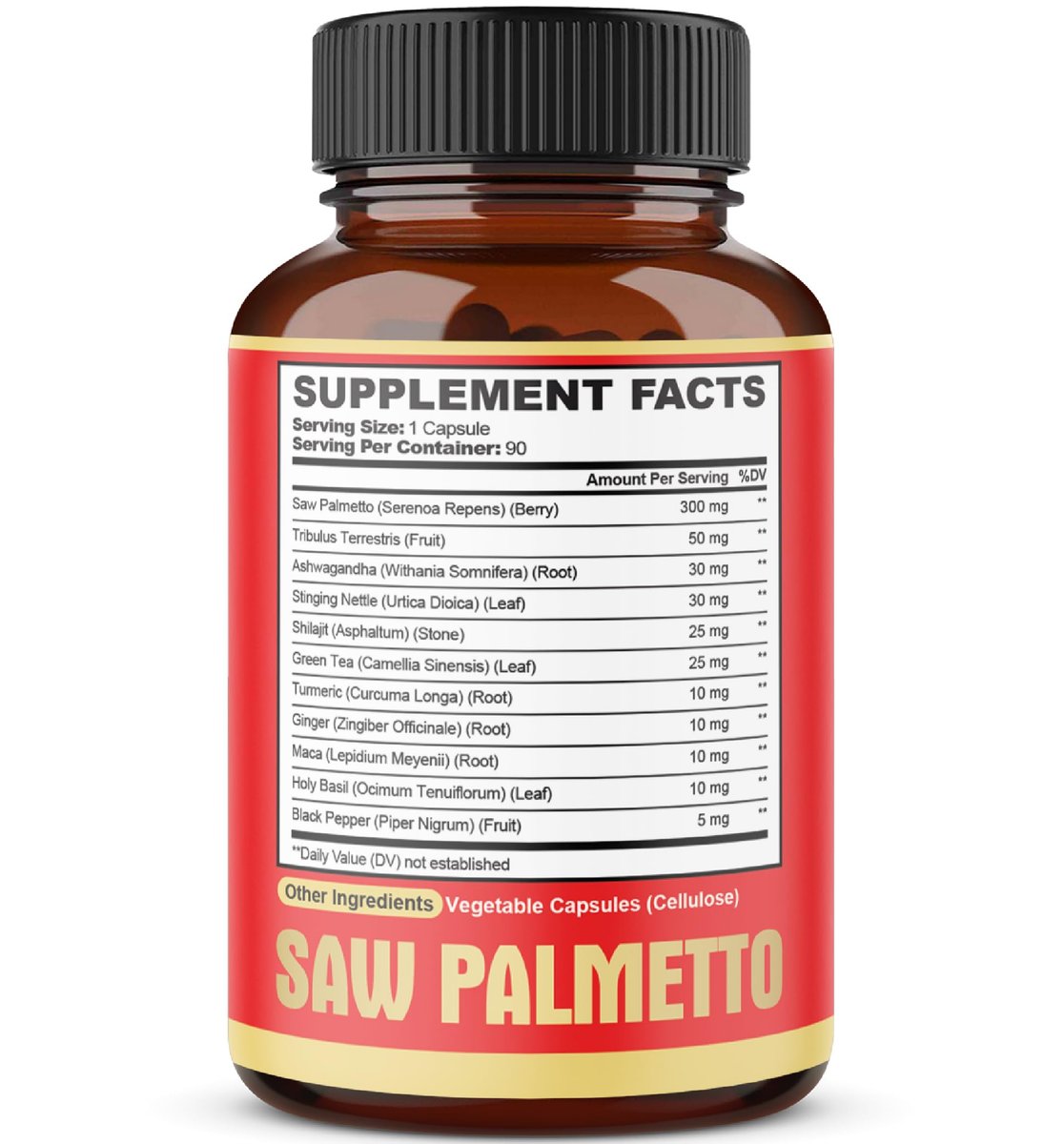 Premium Sägepalmen-Kapseln mit Ashwagandha, Kurkuma, Tribulus, Maca, Grüntee, Ingwer, Heiligem Basilikum & mehr - 90 Kapseln, 3-Monatsvorrat