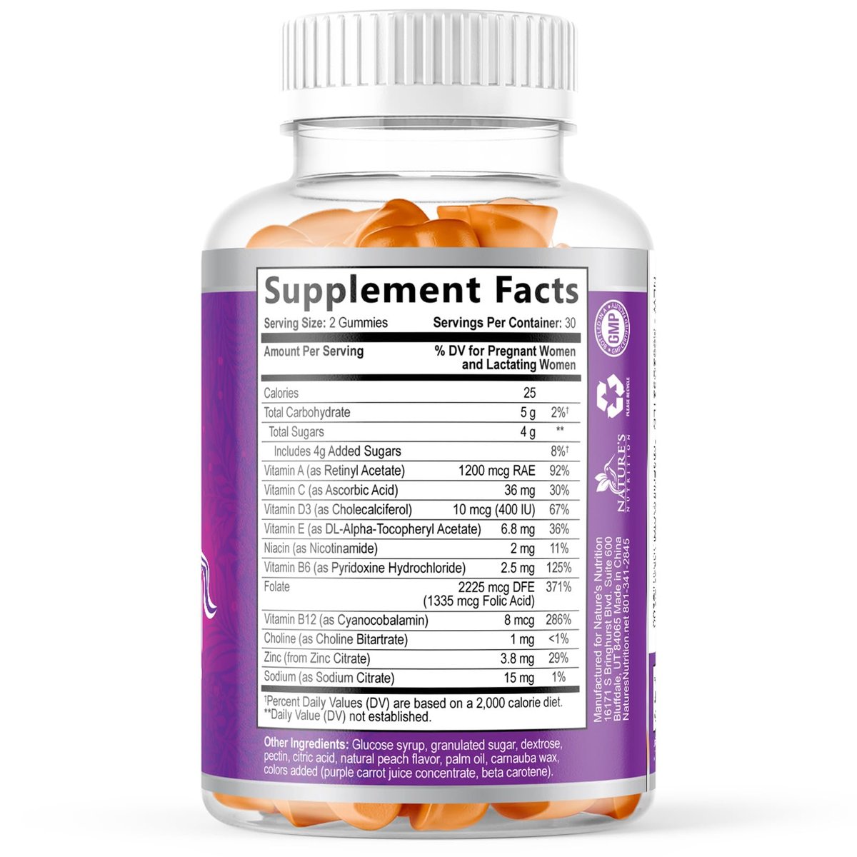 Pränatale Vitamine für Frauen – Schwangerschaftsvitamine Gummis mit Folsäure, Vitamin A, C, D3, B12, B6 – Pränatal-Multivitamin-Gummis für die Unterstützung des Fötus, schwangere & stillende Frauen – 60 Gummis