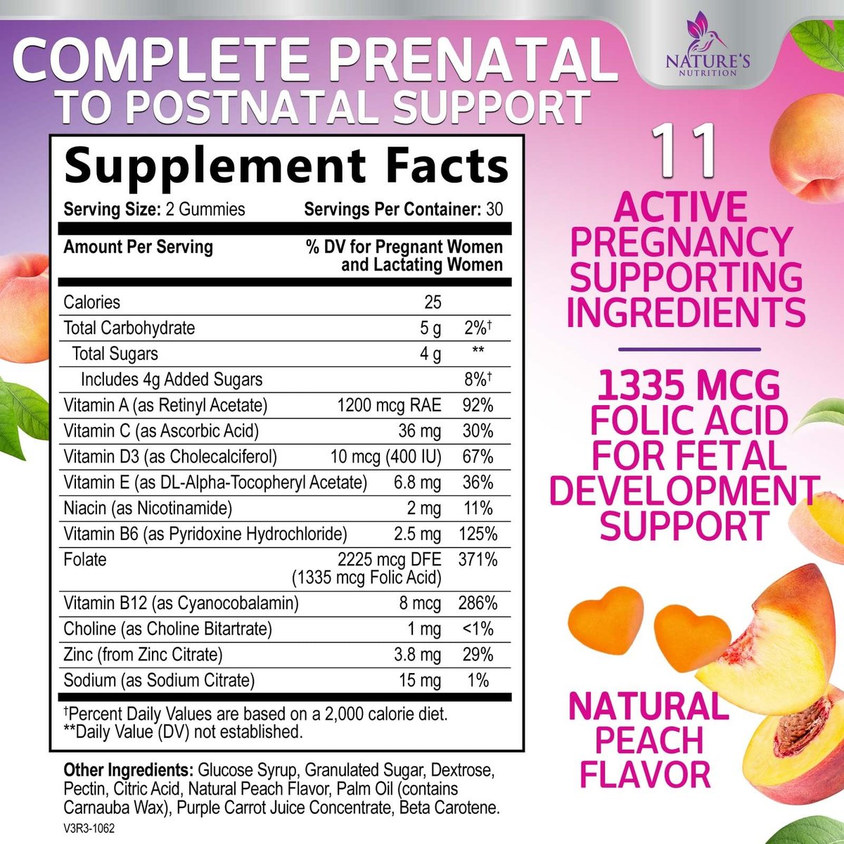 Pränatale Vitamine für Frauen – Schwangerschaftsvitamine Gummis mit Folsäure, Vitamin A, C, D3, B12, B6 – Pränatal-Multivitamin-Gummis für die Unterstützung des Fötus, schwangere & stillende Frauen – 60 Gummis
