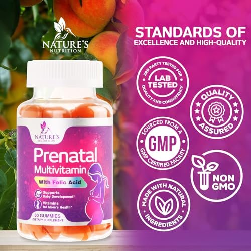 Pränatale Vitamine für Frauen – Schwangerschaftsvitamine Gummis mit Folsäure, Vitamin A, C, D3, B12, B6 – Pränatal-Multivitamin-Gummis für die Unterstützung des Fötus, schwangere & stillende Frauen – 60 Gummis