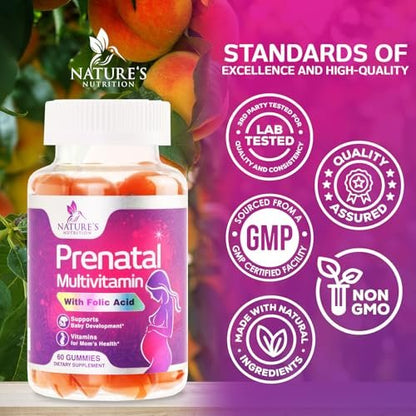 Pränatale Vitamine für Frauen – Schwangerschaftsvitamine Gummis mit Folsäure, Vitamin A, C, D3, B12, B6 – Pränatal-Multivitamin-Gummis für die Unterstützung des Fötus, schwangere & stillende Frauen – 60 Gummis