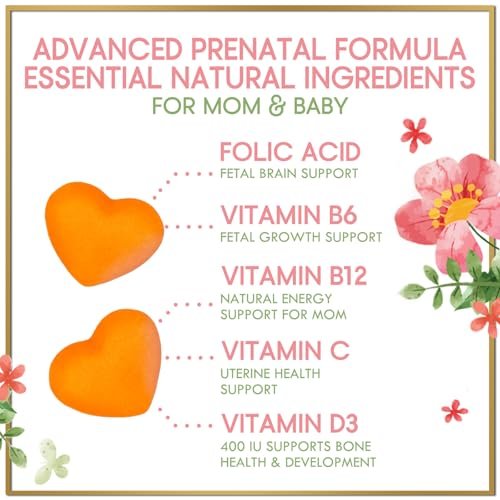 Hello Lovely! Schwangerschaftsvitamine für Frauen – Komplettes pränatales Multivitamin mit Folsäure, Omega-3 DHA, Cholin, Vitamin D – Essentielle Unterstützung für die Gehirnentwicklung von Mutter und Baby – Leckerer Orangen-Geschmack – 60 Gummis
