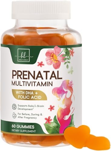 Hello Lovely! Schwangerschaftsvitamine für Frauen – Komplettes pränatales Multivitamin mit Folsäure, Omega-3 DHA, Cholin, Vitamin D – Essentielle Unterstützung für die Gehirnentwicklung von Mutter und Baby – Leckerer Orangen-Geschmack – 60 Gummis