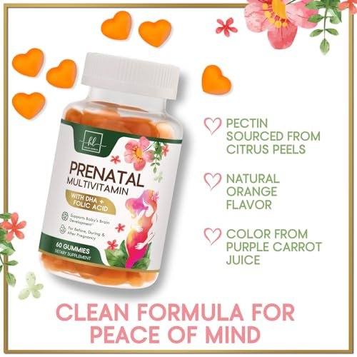 Hello Lovely! Schwangerschaftsvitamine für Frauen – Komplettes pränatales Multivitamin mit Folsäure, Omega-3 DHA, Cholin, Vitamin D – Essentielle Unterstützung für die Gehirnentwicklung von Mutter und Baby – Leckerer Orangen-Geschmack – 60 Gummis