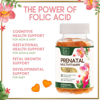 Hello Lovely! Schwangerschaftsvitamine für Frauen – Komplettes pränatales Multivitamin mit Folsäure, Omega-3 DHA, Cholin, Vitamin D – Essentielle Unterstützung für die Gehirnentwicklung von Mutter und Baby – Leckerer Orangen-Geschmack – 60 Gummis