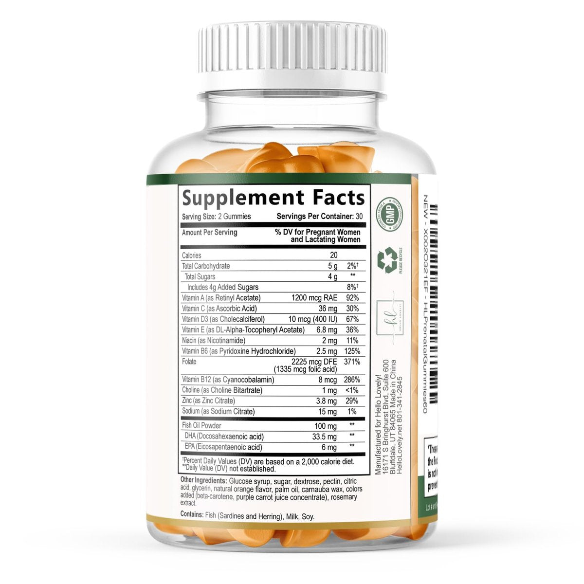 Hello Lovely! Schwangerschaftsvitamine für Frauen – Komplettes pränatales Multivitamin mit Folsäure, Omega-3 DHA, Cholin, Vitamin D – Essentielle Unterstützung für die Gehirnentwicklung von Mutter und Baby – Leckerer Orangen-Geschmack – 60 Gummis