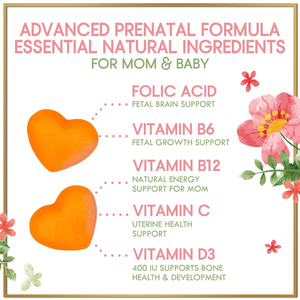Hello Lovely! Schwangerschaftsvitamine für Frauen – Komplettes pränatales Multivitamin mit Folsäure, Omega-3 DHA, Cholin, Vitamin D – Essentielle Unterstützung für die Gehirnentwicklung von Mutter und Baby – Leckerer Orangen-Geschmack – 60 Gummis