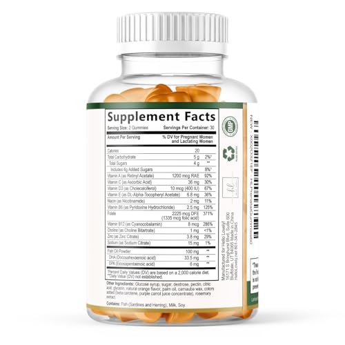 Hello Lovely! Schwangerschaftsvitamine für Frauen – Komplettes pränatales Multivitamin mit Folsäure, Omega-3 DHA, Cholin, Vitamin D – Essentielle Unterstützung für die Gehirnentwicklung von Mutter und Baby – Leckerer Orangen-Geschmack – 60 Gummis