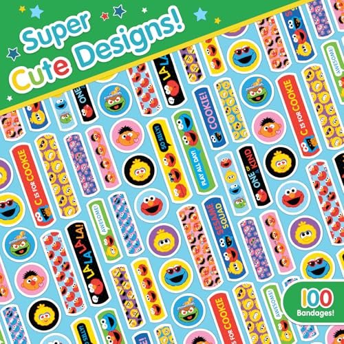 Sesamstraßen-Pflaster für Kinder, 100 Stück | Ideal für Geburtstage, Partygeschenke, Aufkleber, Geschenkfüller oder Wichtelgeschenk | Haftpflaster für kleine Schnitte, Schrammen, Verbrennungen