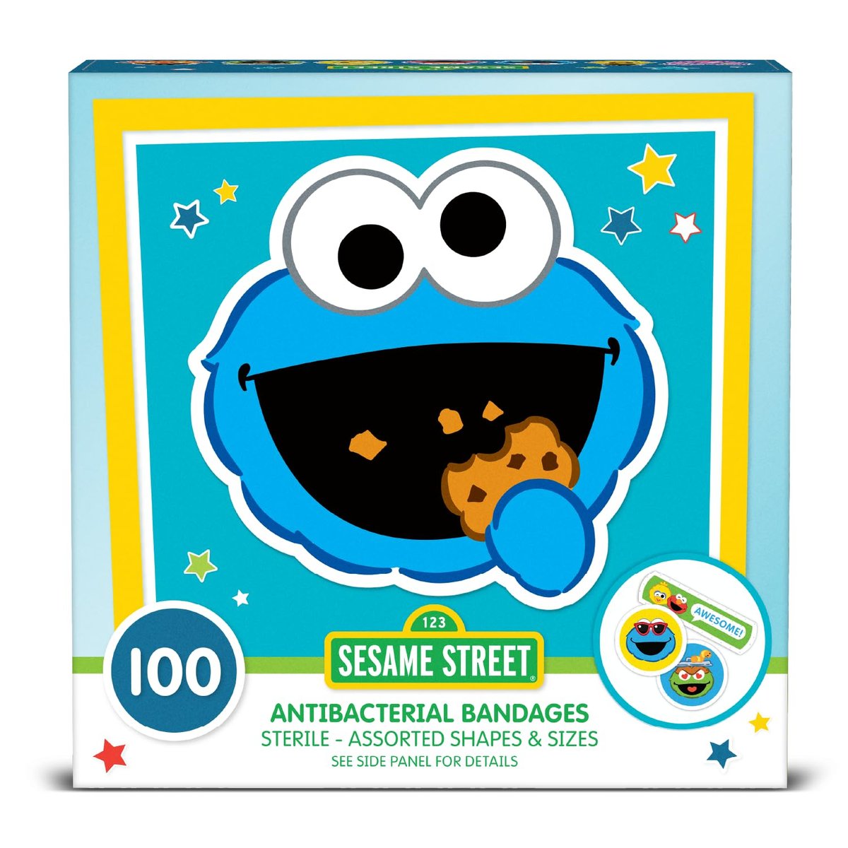 Sesamstraßen-Pflaster für Kinder, 100 Stück | Ideal für Geburtstage, Partygeschenke, Aufkleber, Geschenkfüller oder Wichtelgeschenk | Haftpflaster für kleine Schnitte, Schrammen, Verbrennungen