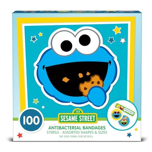 Sesamstraßen-Pflaster für Kinder, 100 Stück | Ideal für Geburtstage, Partygeschenke, Aufkleber, Geschenkfüller oder Wichtelgeschenk | Haftpflaster für kleine Schnitte, Schrammen, Verbrennungen
