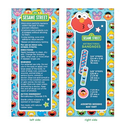 Sesamstraßen-Pflaster für Kinder, 100 Stück | Ideal für Geburtstage, Partygeschenke, Aufkleber, Geschenkfüller oder Wichtelgeschenk | Haftpflaster für kleine Schnitte, Schrammen, Verbrennungen
