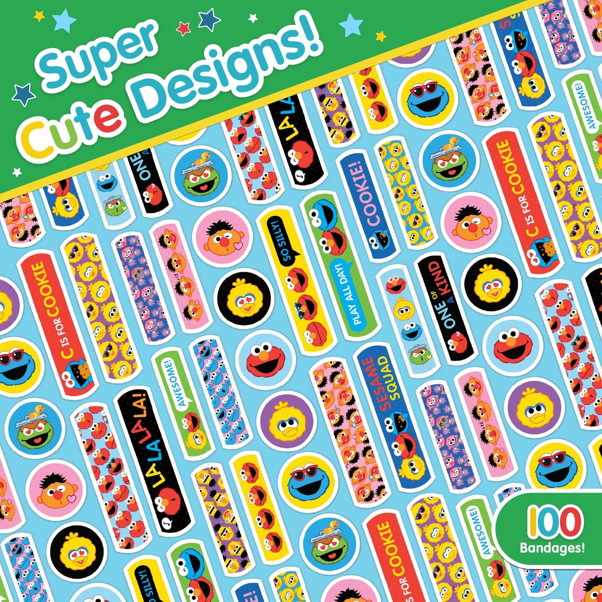 Sesamstraßen-Pflaster für Kinder, 100 Stück | Ideal für Geburtstage, Partygeschenke, Aufkleber, Geschenkfüller oder Wichtelgeschenk | Haftpflaster für kleine Schnitte, Schrammen, Verbrennungen