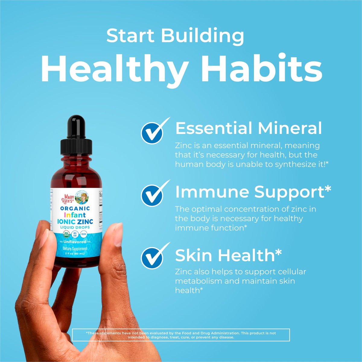 MaryRuth Organics Bio-organische flüssige Zinktropfen für Säuglinge | Zinksulfat zur Immununterstützung | Bio-Glycerin | Antioxidans | Vegan | Für Babys von 6–12 Monaten | 1 Monatsvorrat | 60 ml
