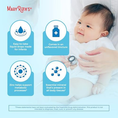 MaryRuth Organics Bio-organische flüssige Zinktropfen für Säuglinge | Zinksulfat zur Immununterstützung | Bio-Glycerin | Antioxidans | Vegan | Für Babys von 6–12 Monaten | 1 Monatsvorrat | 60 ml