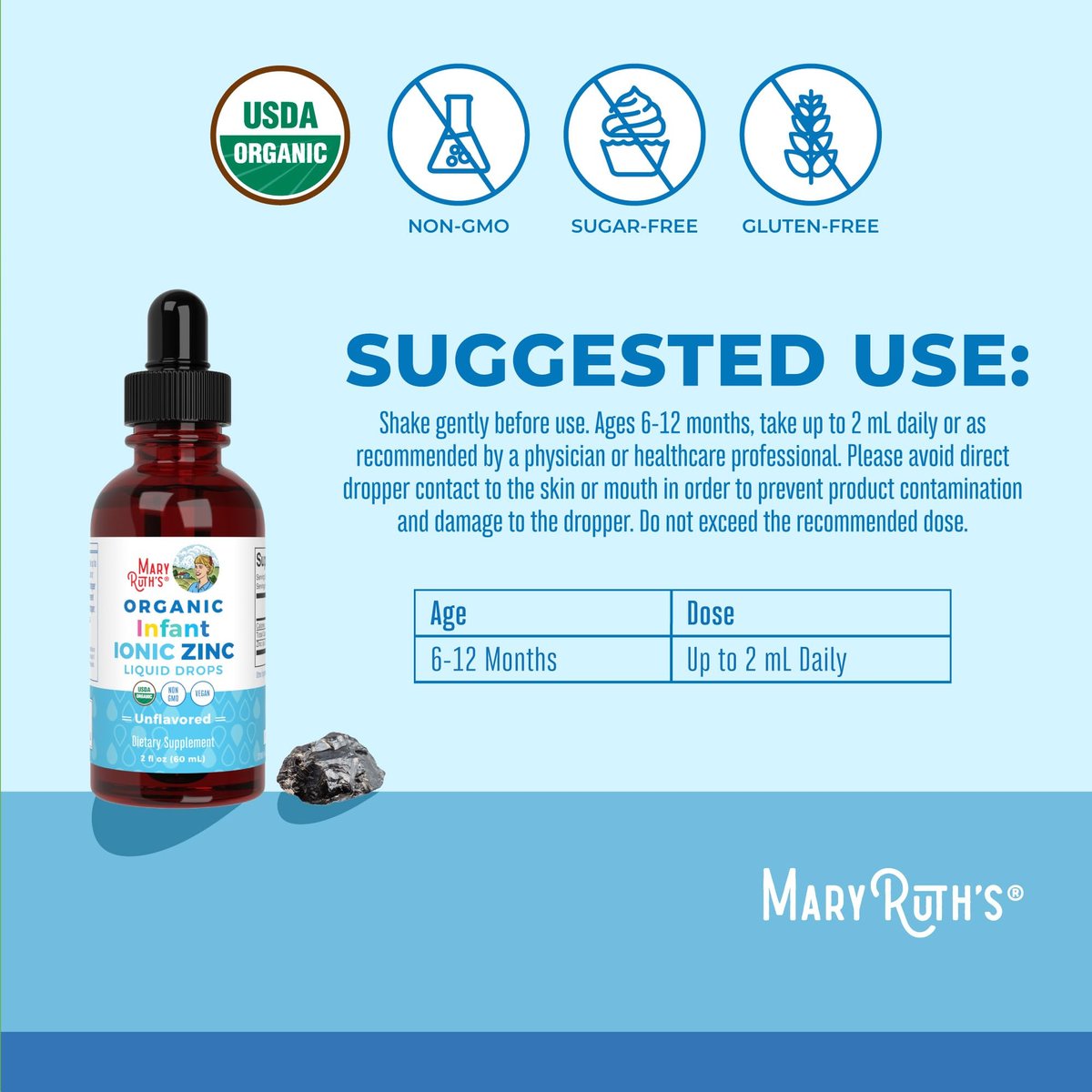 MaryRuth Organics Bio-organische flüssige Zinktropfen für Säuglinge | Zinksulfat zur Immununterstützung | Bio-Glycerin | Antioxidans | Vegan | Für Babys von 6–12 Monaten | 1 Monatsvorrat | 60 ml