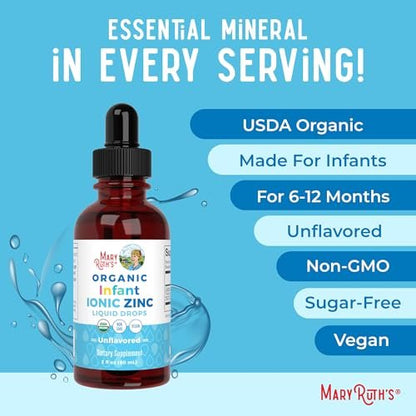 MaryRuth Organics Bio-organische flüssige Zinktropfen für Säuglinge | Zinksulfat zur Immununterstützung | Bio-Glycerin | Antioxidans | Vegan | Für Babys von 6–12 Monaten | 1 Monatsvorrat | 60 ml