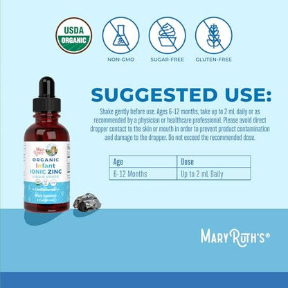MaryRuth Organics Bio-organische flüssige Zinktropfen für Säuglinge | Zinksulfat zur Immununterstützung | Bio-Glycerin | Antioxidans | Vegan | Für Babys von 6–12 Monaten | 1 Monatsvorrat | 60 ml