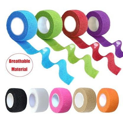 Erewa 12er-Pack Selbstklebende Wickelbandage - Tierverband, dehnbares, selbsthaftendes, atmungsaktives Sporttape (1 Zoll x 5 Yards, 12 Farben)