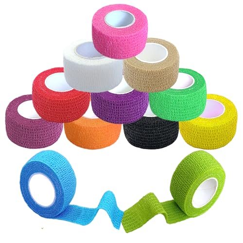 Erewa 12er-Pack Selbstklebende Wickelbandage - Tierverband, dehnbares, selbsthaftendes, atmungsaktives Sporttape (1 Zoll x 5 Yards, 12 Farben)