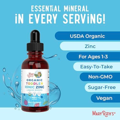 MaryRuth's Organics USDA Bio-Zink-Tropfen für Kleinkinder | Immunsystem & Hautgesundheit | Vegan | Leckerer Beerengeschmack | 1 Monatsvorrat | 60 ml