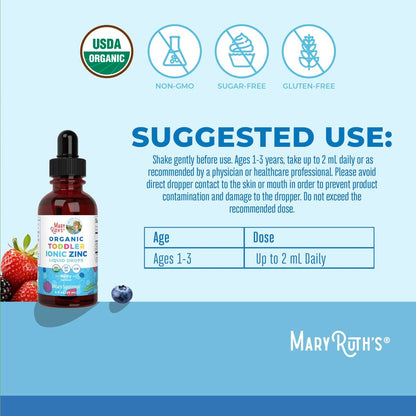 MaryRuth's Organics USDA Bio-Zink-Tropfen für Kleinkinder | Immunsystem & Hautgesundheit | Vegan | Leckerer Beerengeschmack | 1 Monatsvorrat | 60 ml