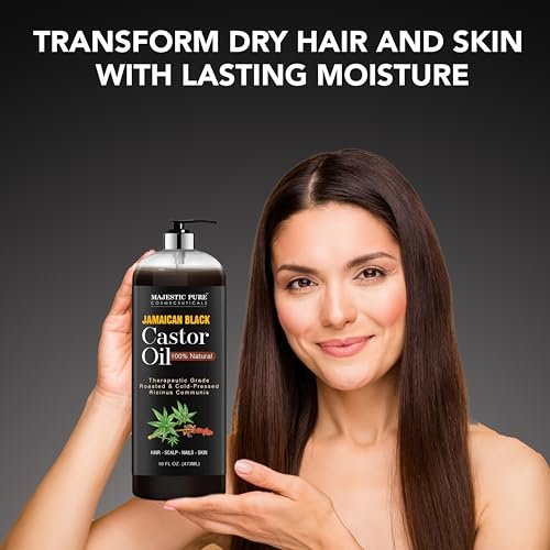 Majestic Pure Pure Jamaican Black Castor Oil für die Haarpflege – Stärkende, nährende und volumensteigernde Formel – Non GMO verifiziert, 16 Fl Oz