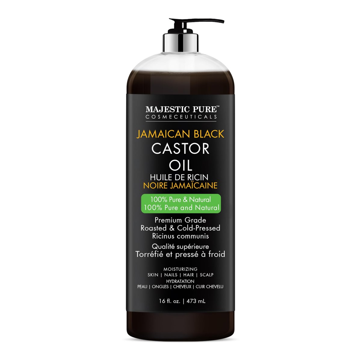Majestic Pure Pure Jamaican Black Castor Oil für die Haarpflege – Stärkende, nährende und volumensteigernde Formel – Non GMO verifiziert, 16 Fl Oz