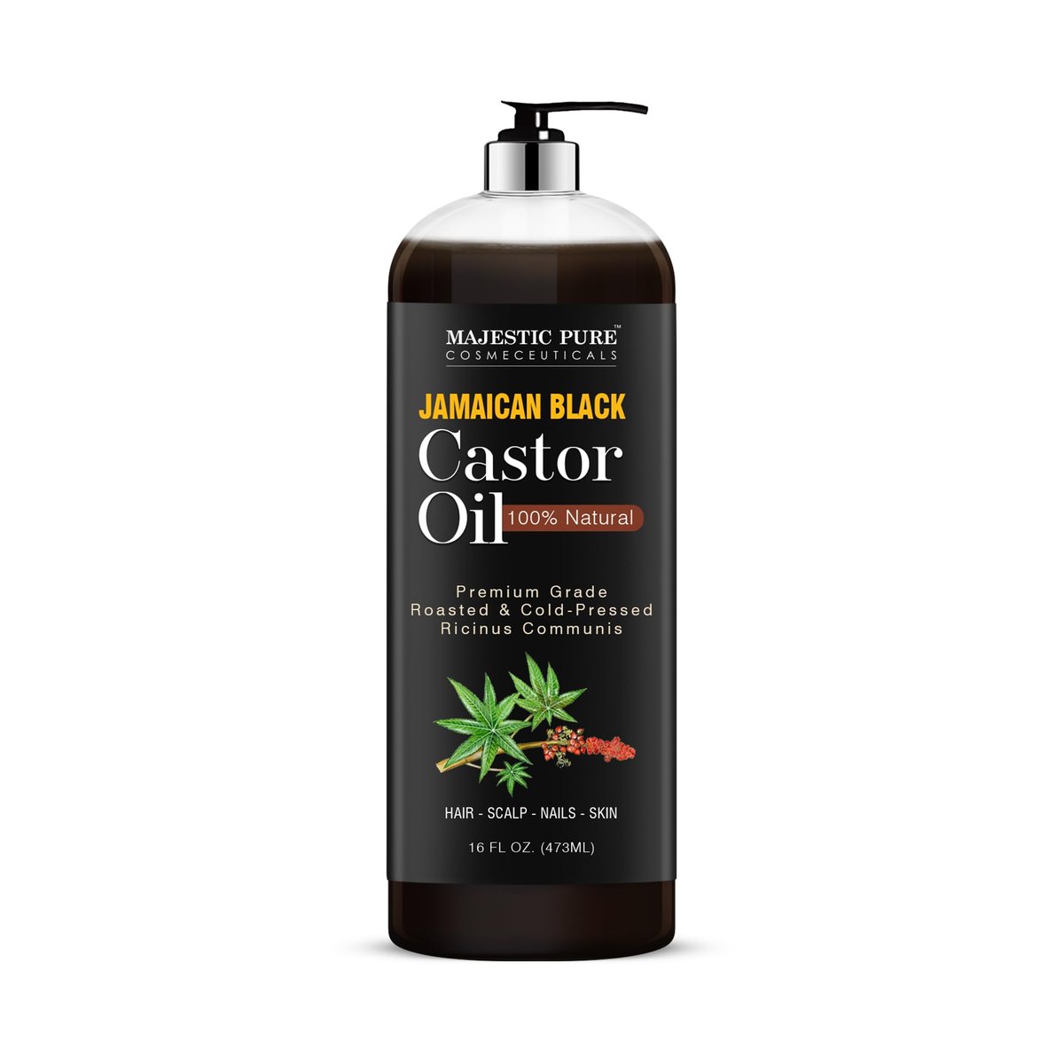 Majestic Pure Pure Jamaican Black Castor Oil für die Haarpflege – Stärkende, nährende und volumensteigernde Formel – Non GMO verifiziert, 16 Fl Oz