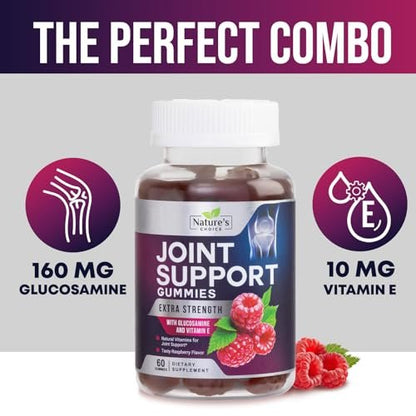 Gelenkunterstützung Gummibärchen - Extra starkes Glucosamin Gummy Supplement mit Vitamin E - Natürliche Knorpel-, Gelenkgesundheits- und Flexibilitätsunterstützung, Beste Glucosamin-Kaubonbons für Männer & Frauen - 60 Gummibärchen