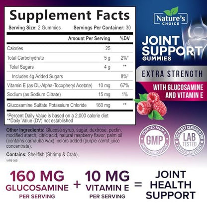 Gelenkunterstützung Gummibärchen - Extra starkes Glucosamin Gummy Supplement mit Vitamin E - Natürliche Knorpel-, Gelenkgesundheits- und Flexibilitätsunterstützung, Beste Glucosamin-Kaubonbons für Männer & Frauen - 60 Gummibärchen